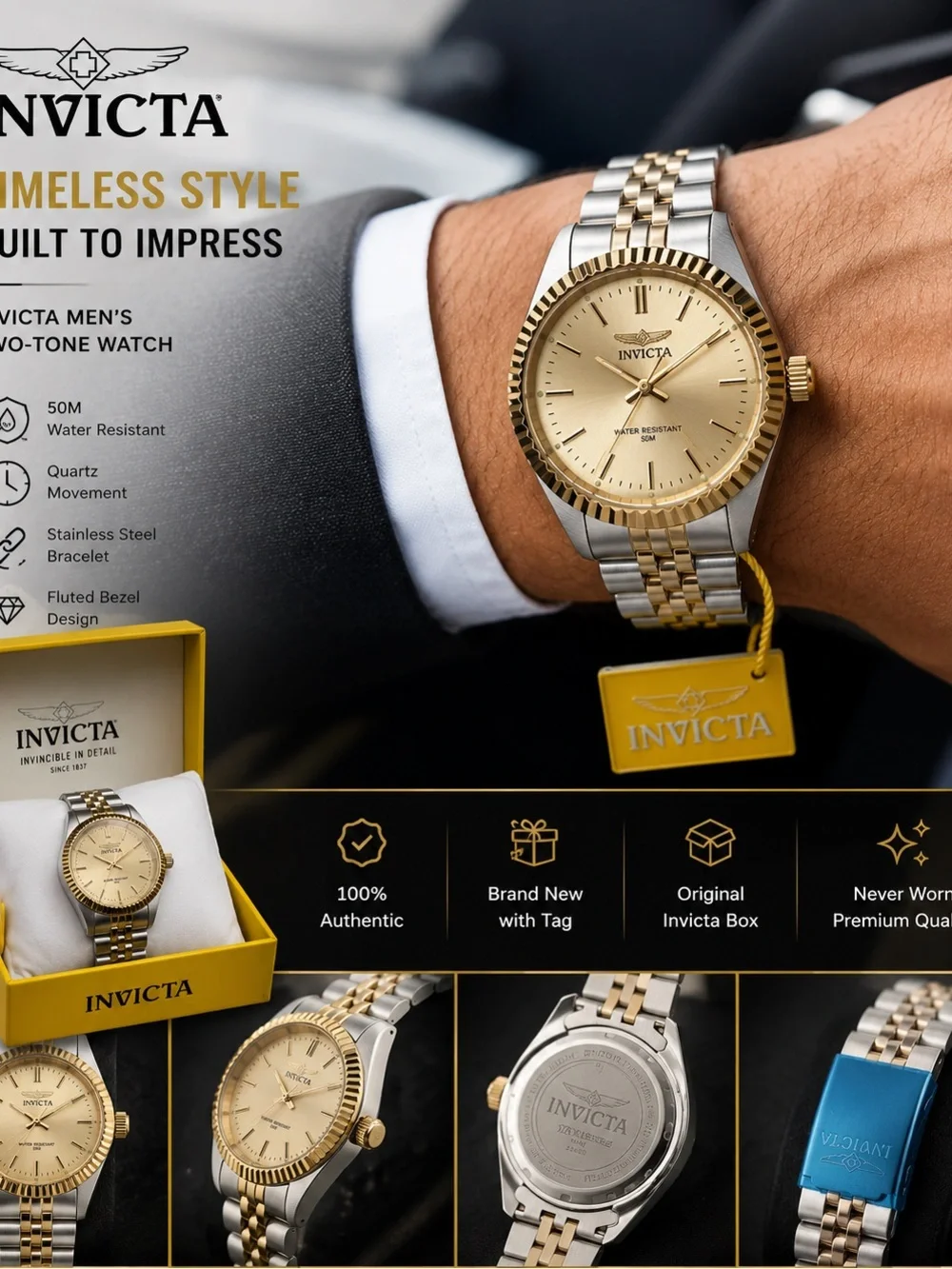 Invicta Two-Tone Gold and Silver Men’s Stainless Steel Watch